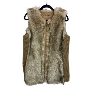 J. McLaughlin Faux Fur Vest Women's Size L Brown Sleeveless Zip Pockets
